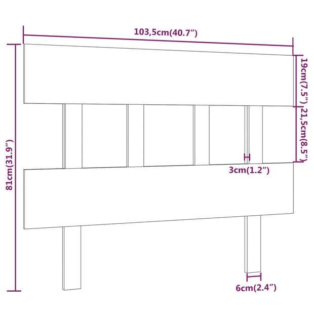 vidaXL Hoofdbord 103,5x3x81 cm massief grenenhout wit