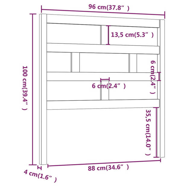 vidaXL Hoofdbord 96x4x100 cm massief grenenhout honingbruin