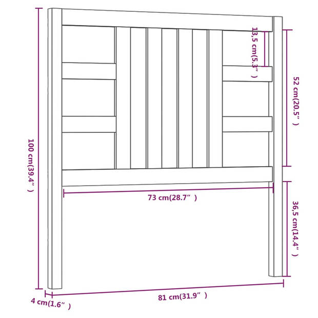 vidaXL Hoofdbord 81x4x100 cm massief grenenhout zwart