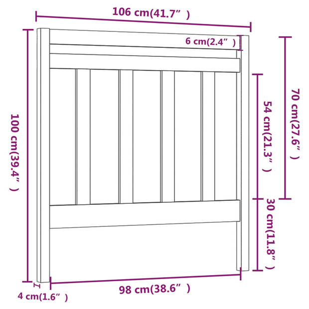 vidaXL Hoofdbord 106x4x100 cm massief grenenhout grijs