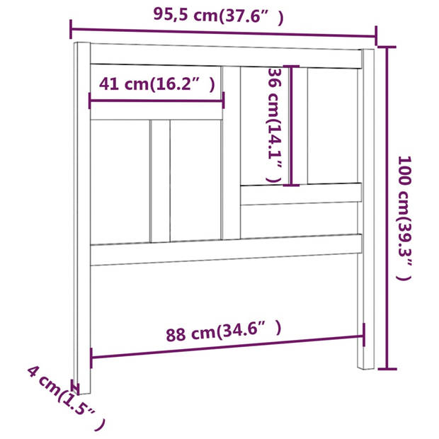 vidaXL Hoofdbord 95,5x4x100 cm massief grenenhout honingbruin