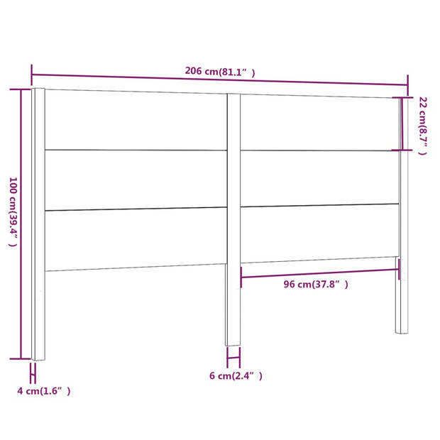 vidaXL Hoofdbord 206x4x100 cm massief grenenhout wit