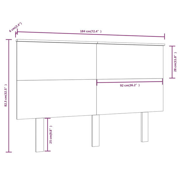 vidaXL Hoofdbord 184x6x82,5 cm massief grenenhout wit