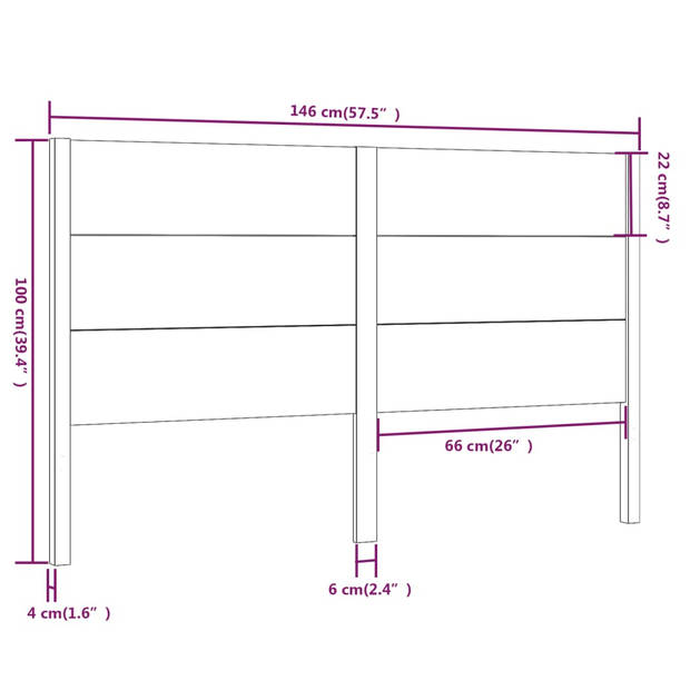 vidaXL Hoofdbord 146x4x100 cm massief grenenhout wit