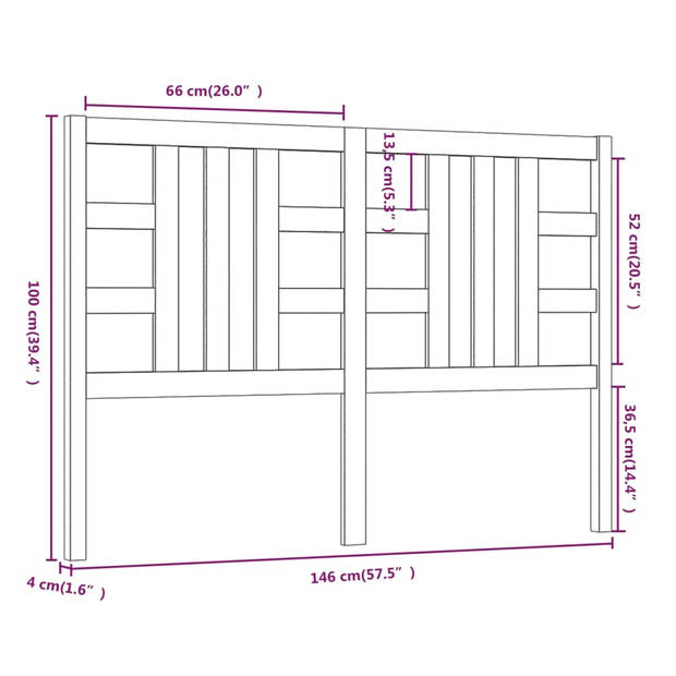 vidaXL Hoofdbord 146x4x100 cm massief grenenhout zwart