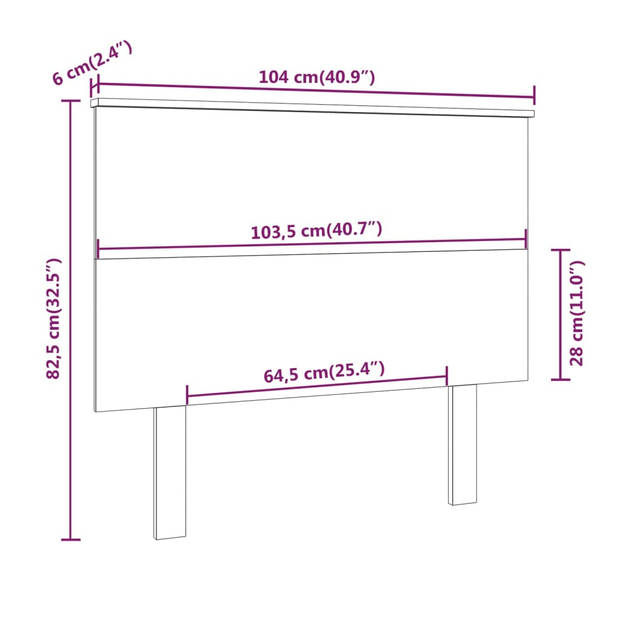 vidaXL Hoofdbord 104x6x82,5 cm massief grenenhout