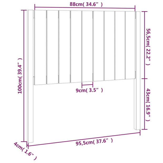 vidaXL Hoofdbord 95,5x4x100 cm massief grenenhout grijs