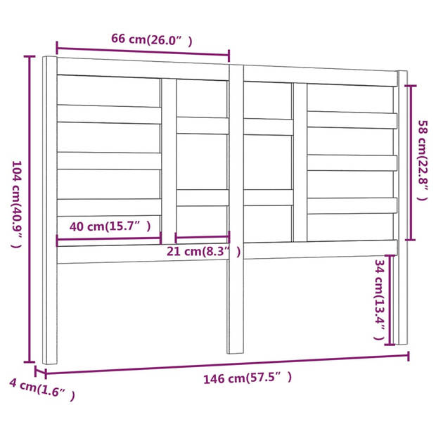 vidaXL Hoofdbord 146x4x104 cm massief grenenhout grijs