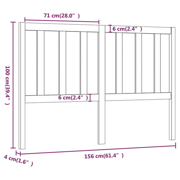 vidaXL Hoofdbord 156x4x100 cm massief grenenhout honingbruin