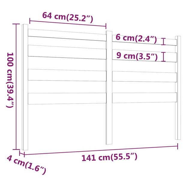 vidaXL Hoofdbord 141x4x100 cm massief grenenhout grijs