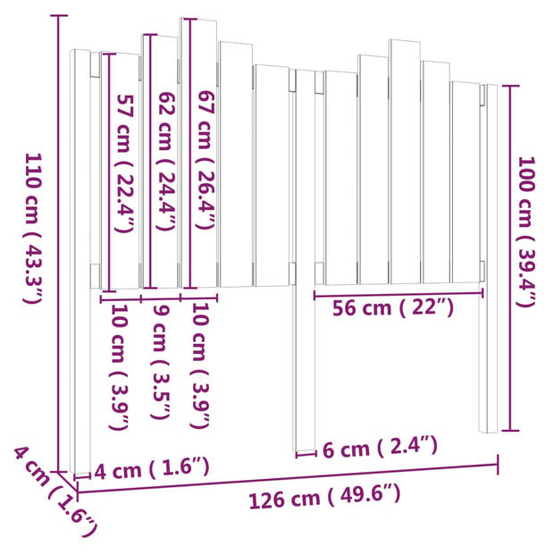 vidaXL Hoofdbord 126x4x110 cm massief grenenhout grijs