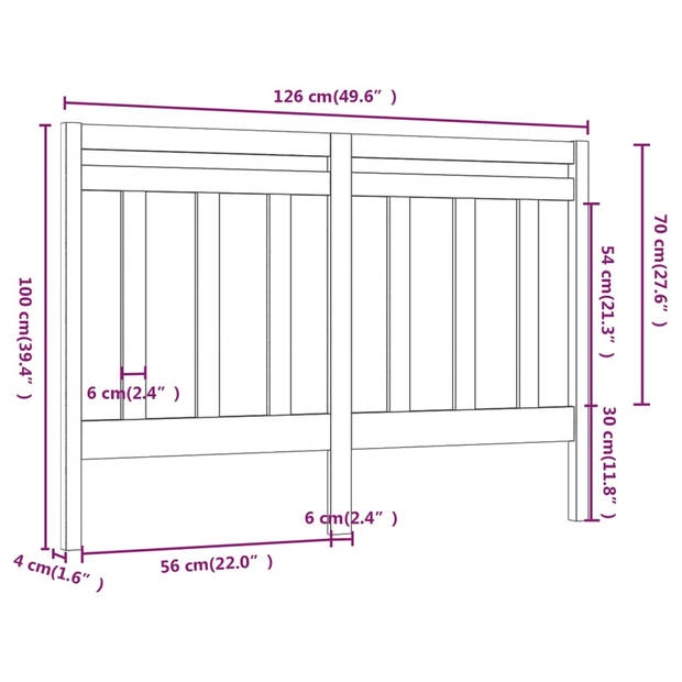 vidaXL Hoofdbord 126x4x100 cm massief grenenhout grijs