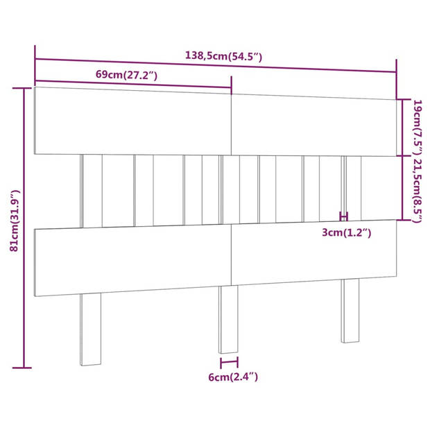 vidaXL Hoofdbord 138,5x3x81 cm massief grenenhout zwart