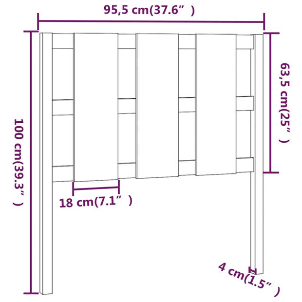 vidaXL Hoofdbord 95,5x4x100 cm massief grenenhout zwart