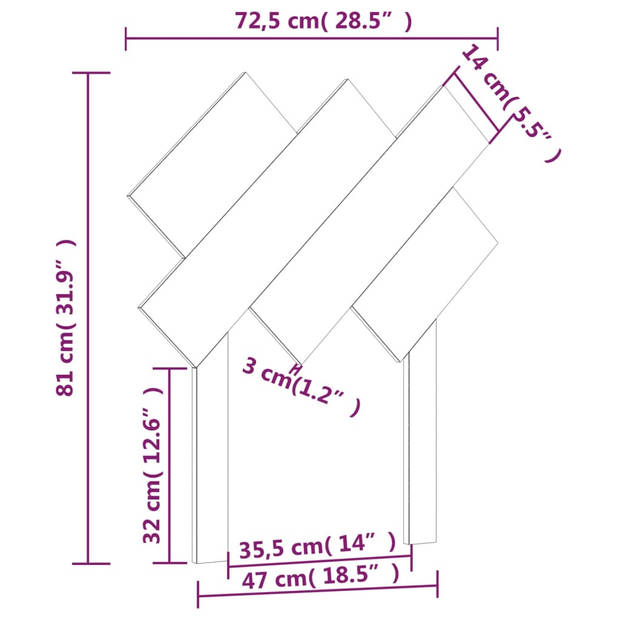 vidaXL Hoofdbord 72,5x3x81 cm massief grenenhout zwart