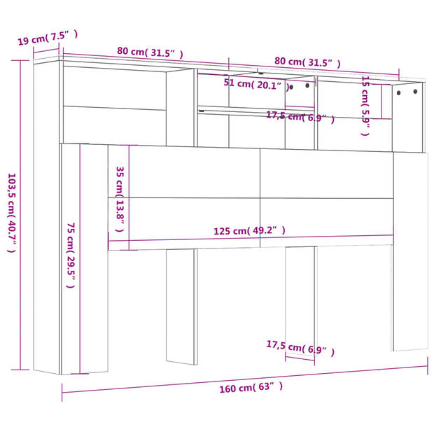 vidaXL Hoofdbordkast 160x19x103,5 cm grijs sonoma eikenkleurig