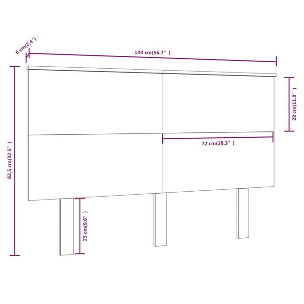 vidaXL Hoofdbord 144x6x82,5 cm massief grenenhout grijs