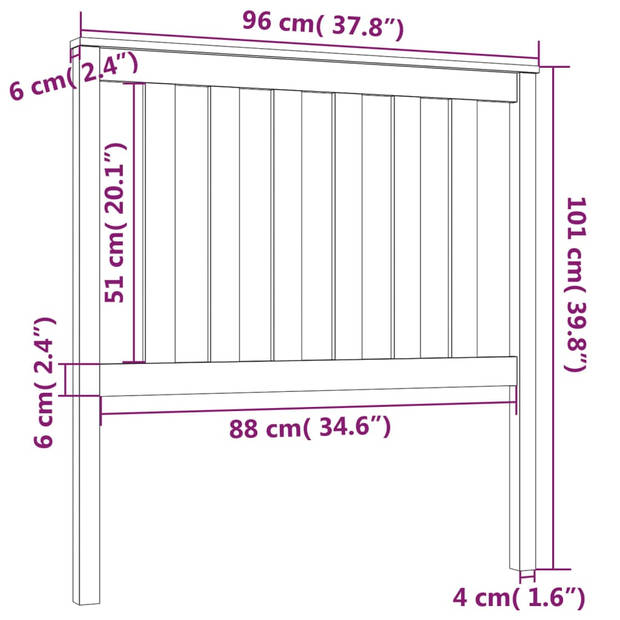 vidaXL Hoofdbord 96x6x101 cm massief grenenhout grijs