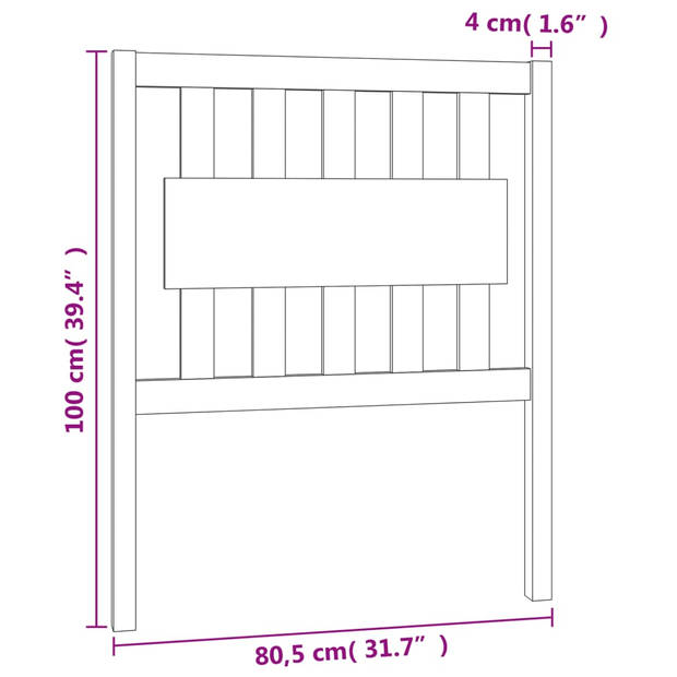 vidaXL Hoofdbord 80,5x4x100 cm massief grenenhout zwart