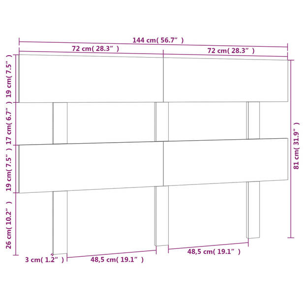 vidaXL Hoofdbord 144x3x81 cm massief grenenhout wit