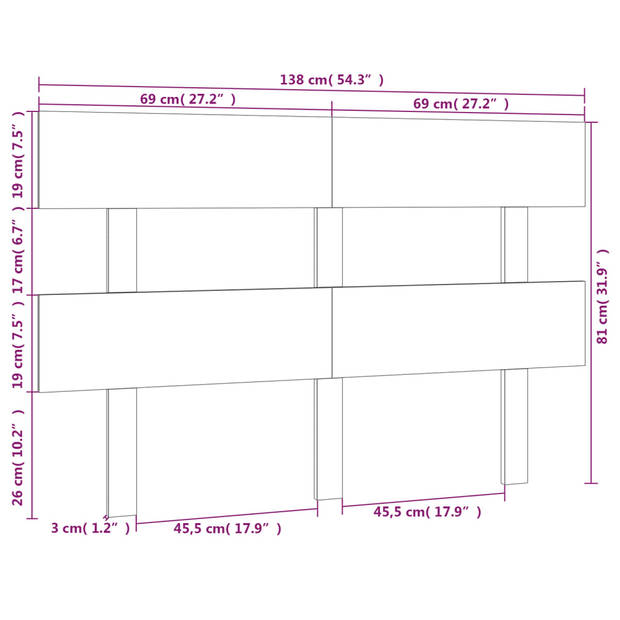 vidaXL Hoofdbord 138x3x81 cm massief grenenhout zwart