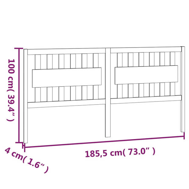 vidaXL Hoofdbord 185,5x4x100 cm massief grenenhout zwart