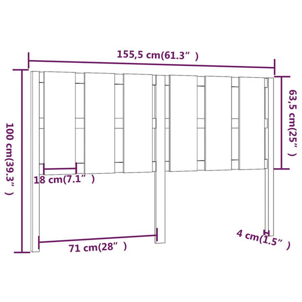 vidaXL Hoofdbord 155,5x4x100 cm massief grenenhout wit