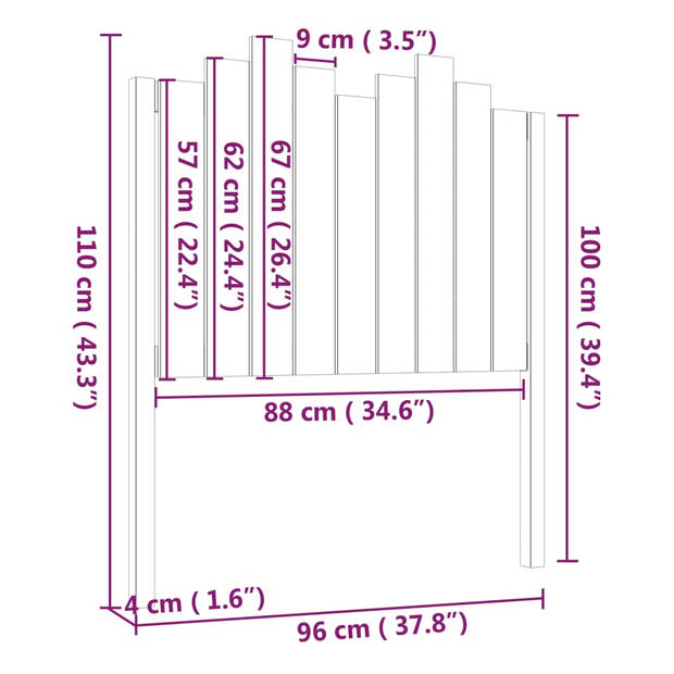 vidaXL Hoofdbord 96x4x110 cm massief grenenhout zwart