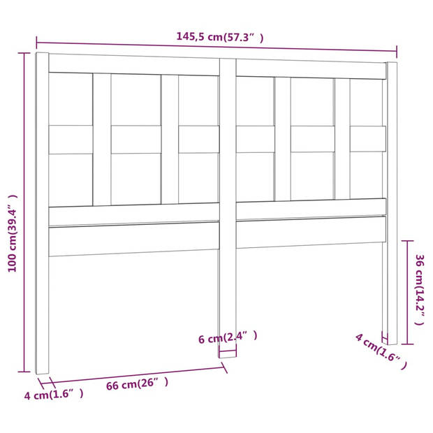 vidaXL Hoofdbord 145,5x4x100 cm massief grenenhout wit