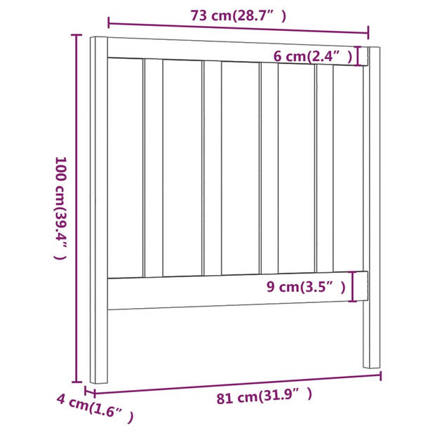 vidaXL Hoofdbord 81x4x100 cm massief grenenhout honingbruin