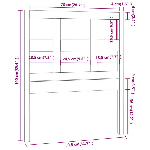 vidaXL Hoofdbord 80,5x4x100 cm massief grenenhout honingbruin