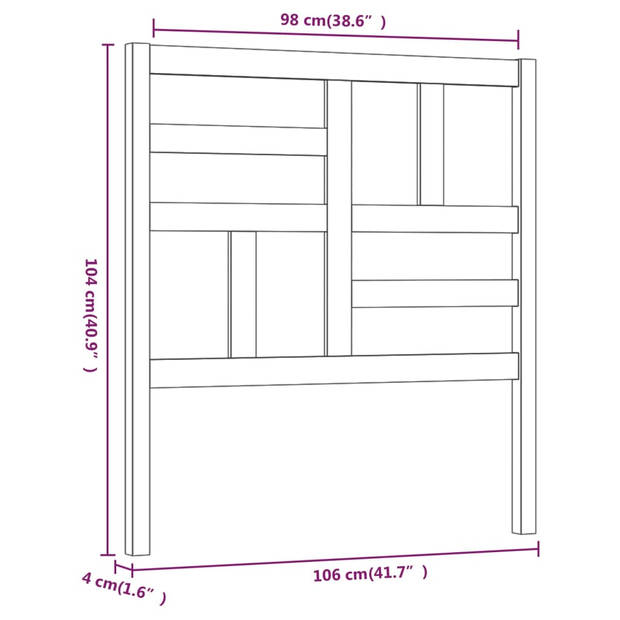 vidaXL Hoofdbord 106x4x104 cm massief grenenhout grijs