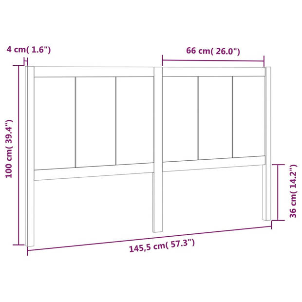 vidaXL Hoofdbord 145,5x4x100 cm massief grenenhout wit