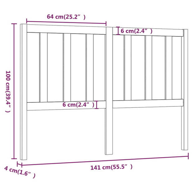 vidaXL Hoofdbord 141x4x100 cm massief grenenhout honingbruin