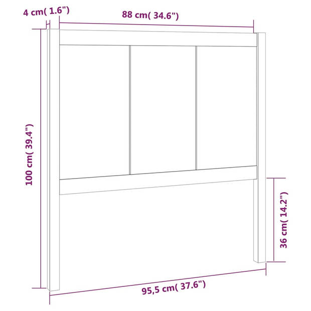 vidaXL Hoofdbord 95,5x4x100 cm massief grenenhout grijs