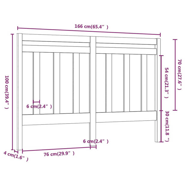 vidaXL Hoofdbord 166x4x100 cm massief grenenhout zwart