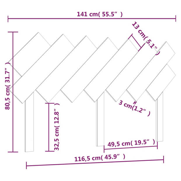 vidaXL Hoofdbord 141x3x80,5 cm massief grenenhout zwart