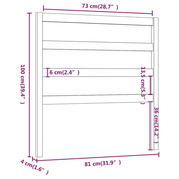 vidaXL Hoofdbord 81x4x100 cm massief grenenhout honingbruin