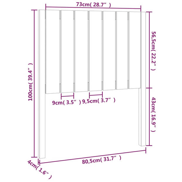 vidaXL Hoofdbord 80,5x4x100 cm massief grenenhout grijs