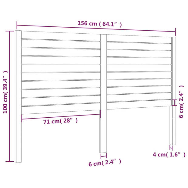 vidaXL Hoofdbord 156x4x100 cm massief grenenhout zwart