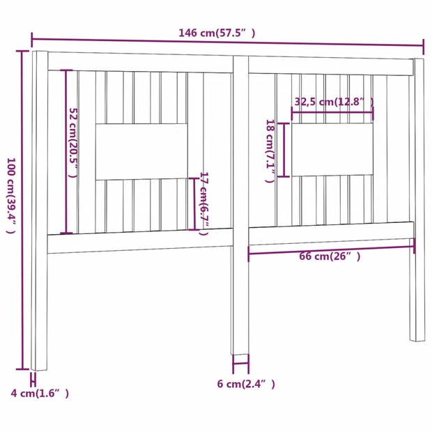 vidaXL Hoofdbord 146x4x100 cm massief grenenhout honingbruin