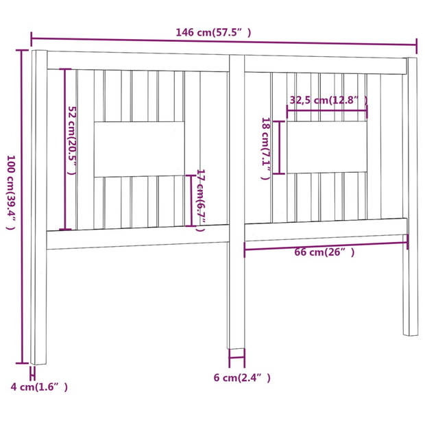 vidaXL Hoofdbord 146x4x100 cm massief grenenhout wit