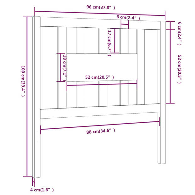 vidaXL Hoofdbord 96x4x100 cm massief grenenhout wit