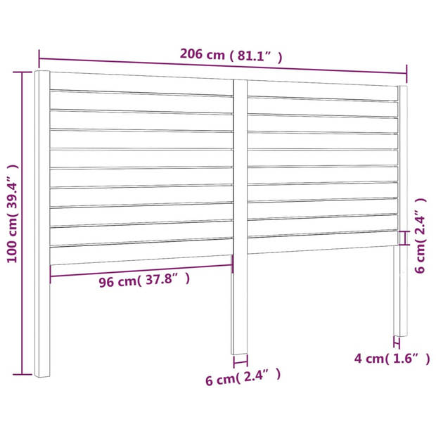 vidaXL Hoofdbord 206x4x100 cm massief grenenhout wit