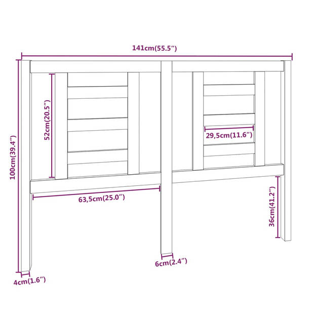 vidaXL Hoofdbord 141x4x100 cm massief grenenhout honingbruin