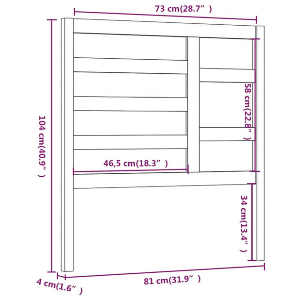 vidaXL Hoofdbord 81x4x104 cm massief grenenhout grijs