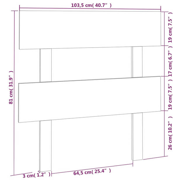 vidaXL Hoofdbord 103,5x3x81 cm massief grenenhout grijs