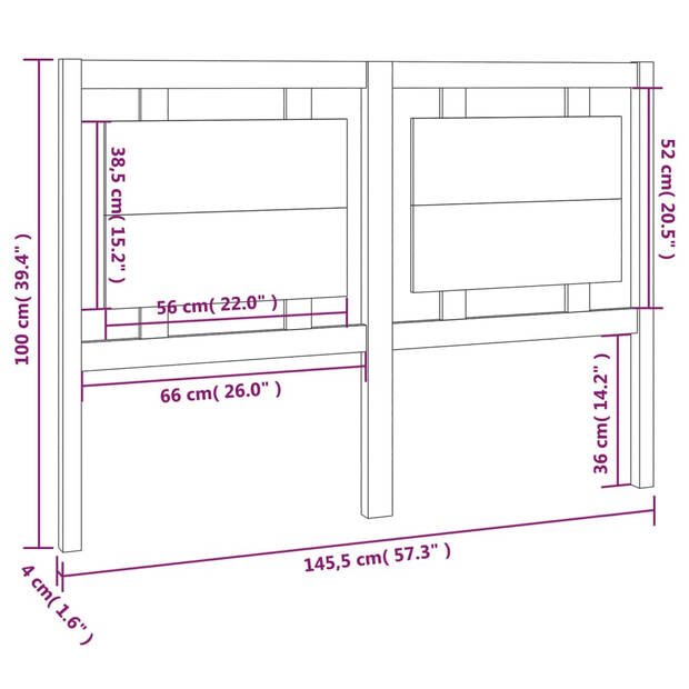 vidaXL Hoofdbord 145,5x4x100 cm massief grenenhout