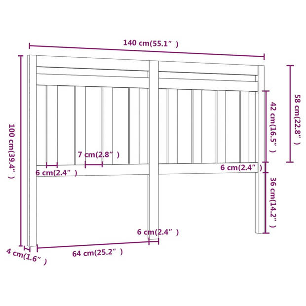 vidaXL Hoofdbord 140x4x100 cm massief grenenhout wit