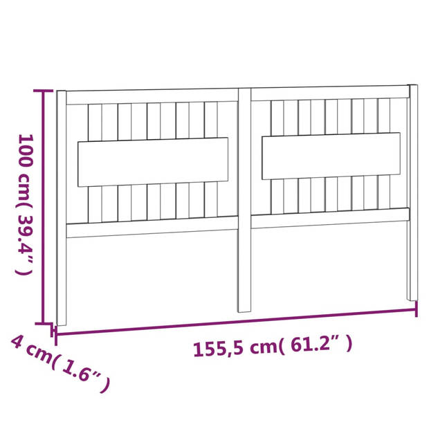 vidaXL Hoofdbord 155,5x4x100 cm massief grenenhout grijs